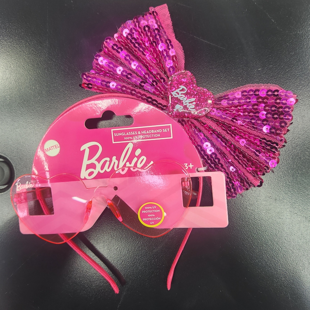 Barbie Girl's Pink Heart Shaped Fashion Sunglasses w/ Matching Headband and Bow - Picture 6 of 8